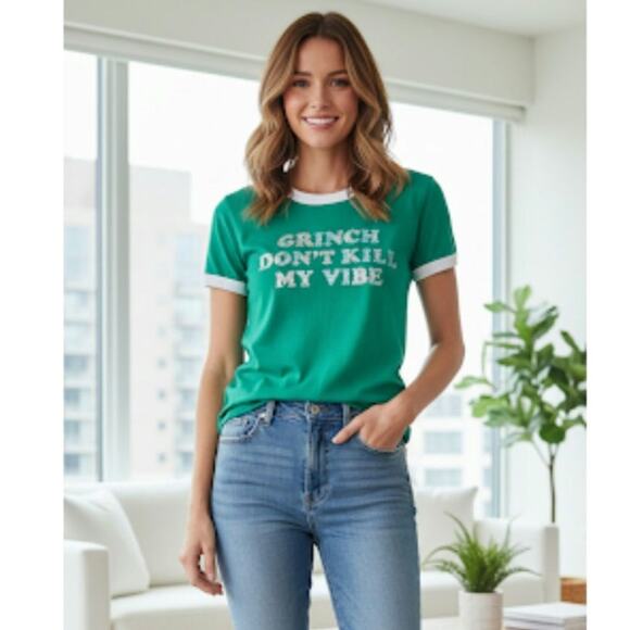 Victoria's Secret Pink Tops - Pink Victoria's Secret Grinch Christmas Top S Womens Green Sequin Short Sleeve
